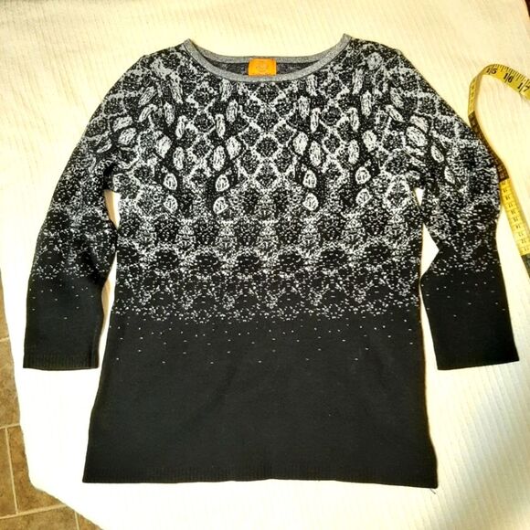 RUBY RD Silver Metallic Threading Crew Neck Black Black  PS - Picture 1 of 8